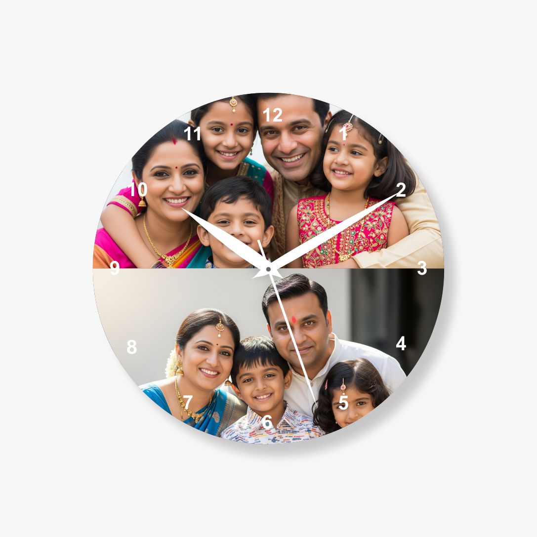 2 Photos Vertical Circle Acrylic Photo Wall Clock