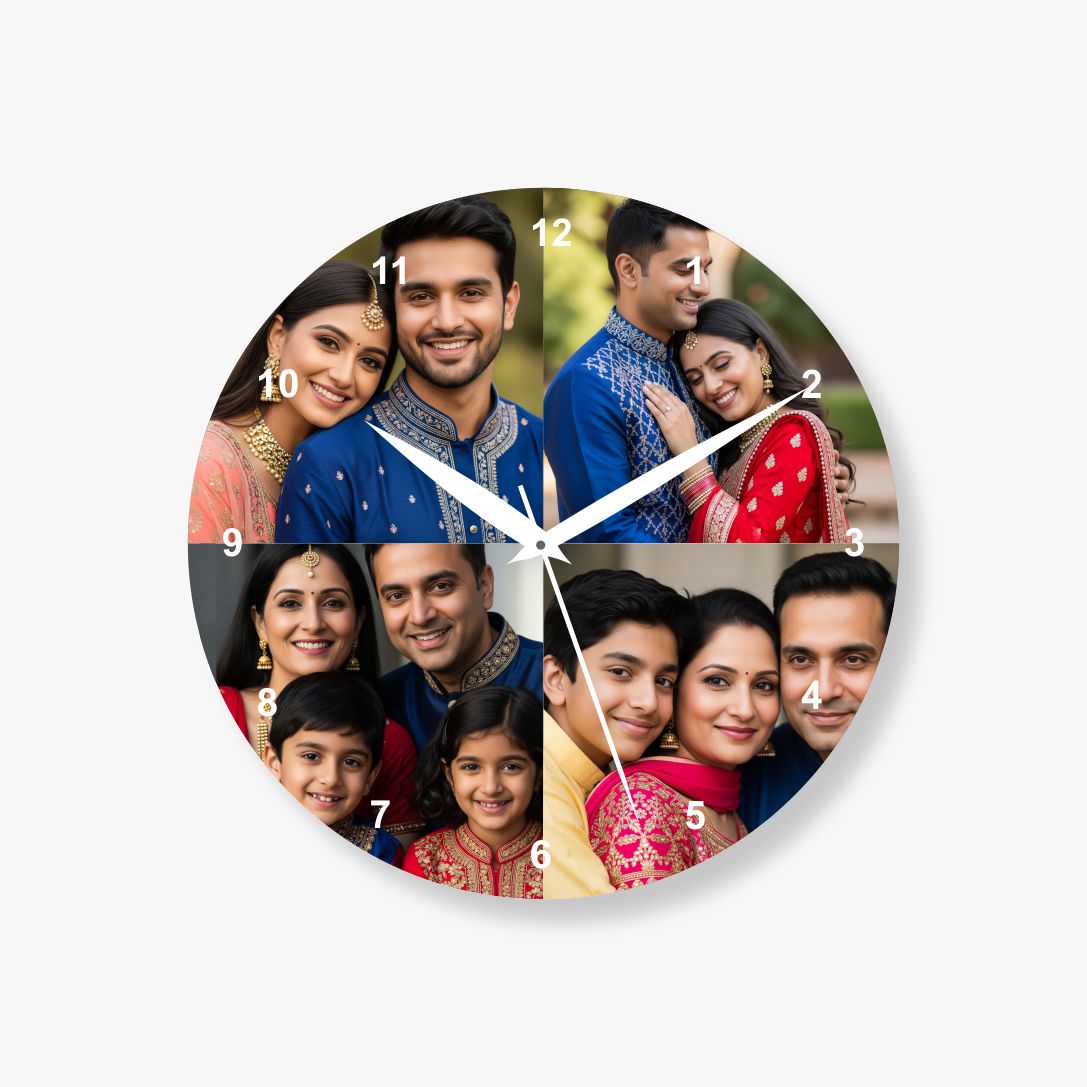 4 Photos Circle Acrylic Photo Wall Clock