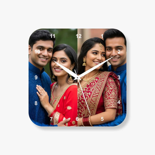 2 Photo Horizontal Round Square Wall Clock