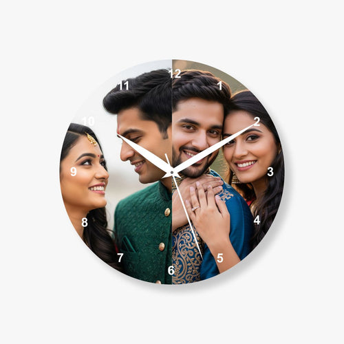 2 Photos Horizontal Circle Acrylic Photo Wall Clock