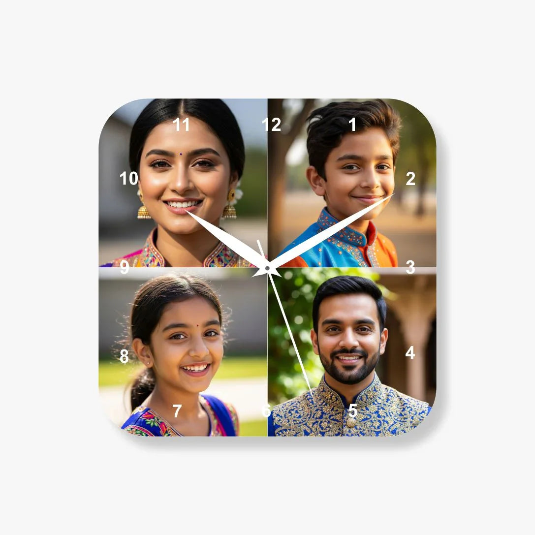 4 Photo Round Square Wall Clock