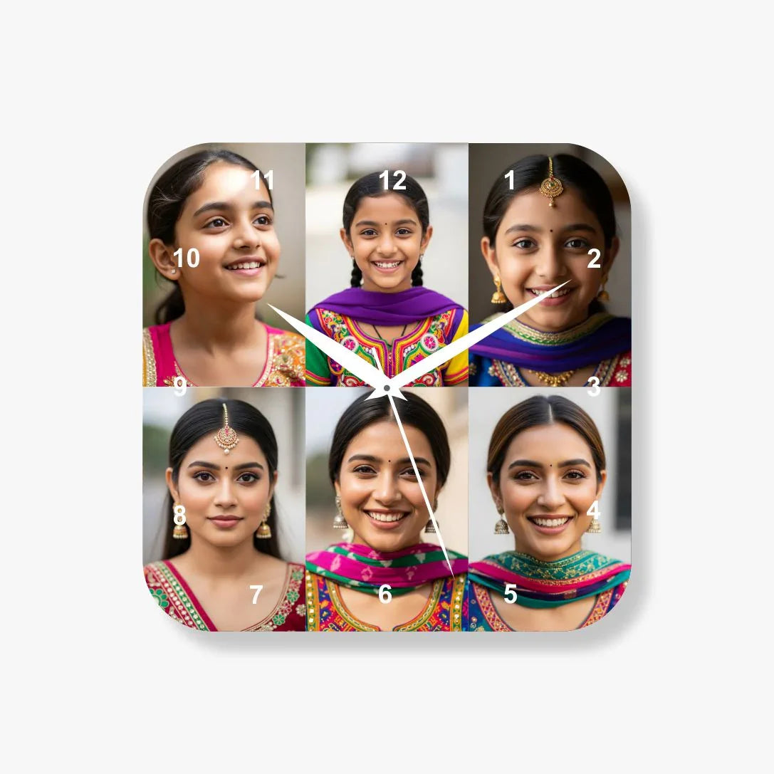 6 Photo Round Square Wall Clock